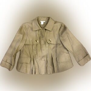 Spanner Khaki Beige Utility Crop Jacket 100% Linen